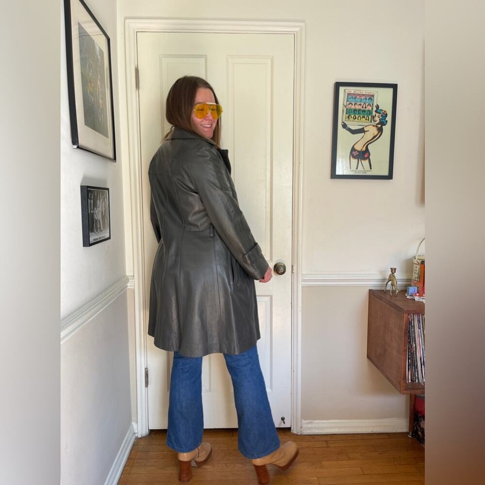 70s Vintage 24K Dani Di Modes Grey Leather Trench Coat - Picture 2 of 12